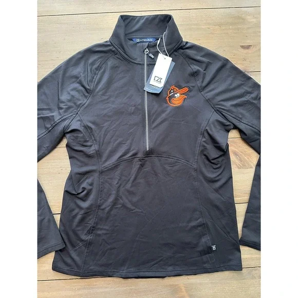 Baltimore Orioles Pullover Womens Medium Black Half Zip MLB Baseball Adapt Eco - Picture 2 of 7